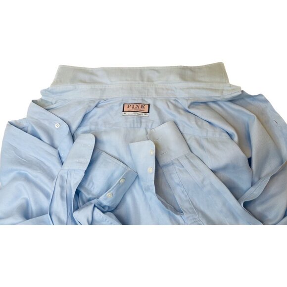 Thomas Pink Men’s Blue Dress Shirt 16.5 36/37 Made in UK Cotton Button-Up Long - Picture 4 of 6